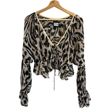 Reclaimed Vintage Womens Y2K Animal Print Crop Top Sz 8 Tie Front Boho Mob Wife