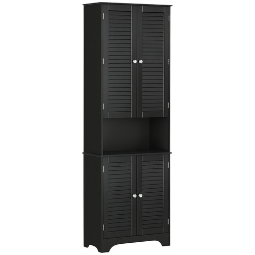 Tall Bathroom Storage Cabinet with Countertop, Linen Cabinet, Black