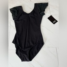 NWT Bloch Sparkle Tulip Sleeve Black Leotard size 12