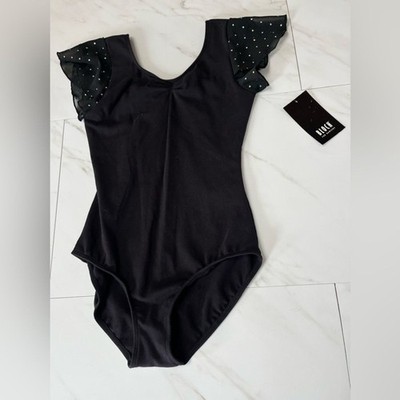 NWT Bloch Sparkle Tulip Sleeve Black Leotard size 12