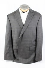 Stafford Mens Sport Coat 50R Gray Plaid Wool Blend 2 Button Double Vent