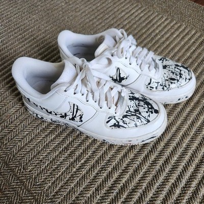 Nike Air Force 1 Low White Black Paint Splatter Size 7.5 Custom 