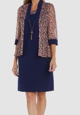 R M Richards Women's Blue Jacket Necklace Dress Set Petite Size 12P