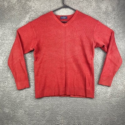 Malagrida Made in Italy V Neck Sweater Red Ribbed Knit Mens M