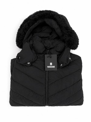 Mackage NADIA-SHZ Quilted Hooded Mid-Length Zip Black Women's Puffer XL