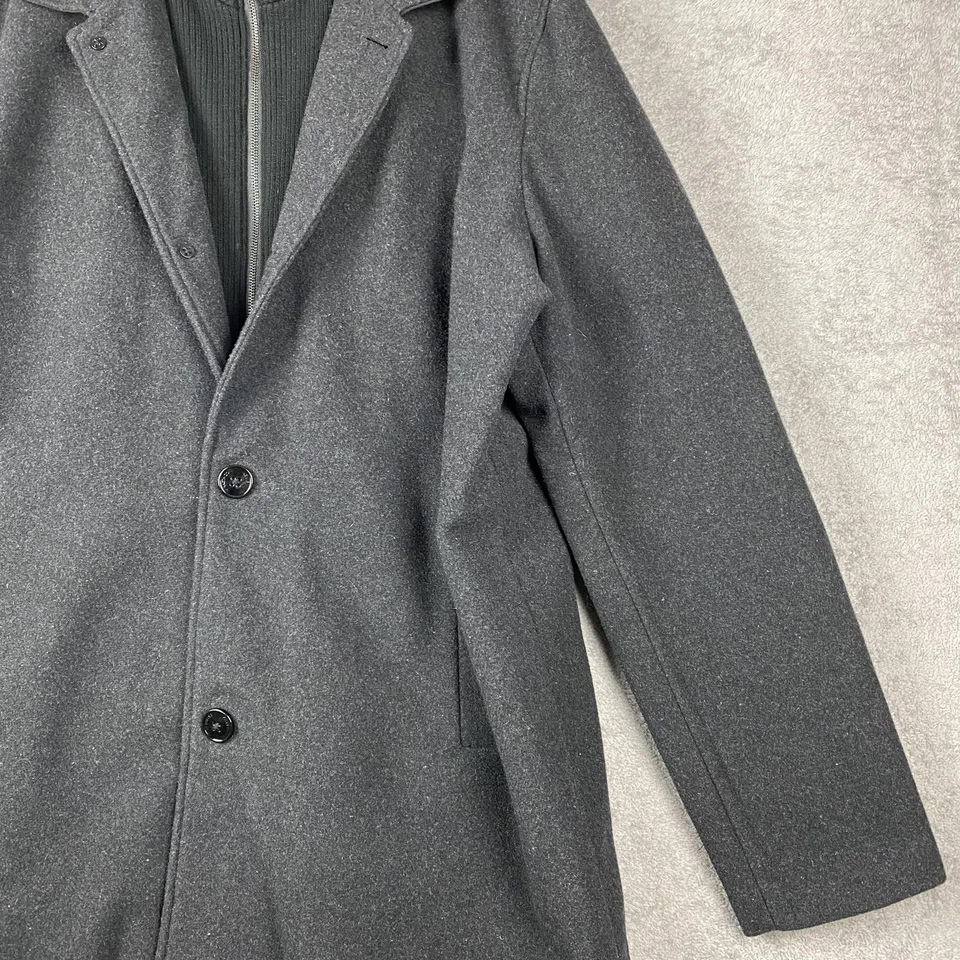 Kenneth Cole Reaction Coat Mens 2XT Charcoal Wool Blend Car Coat Zip Front Bib - Image 4 of 4