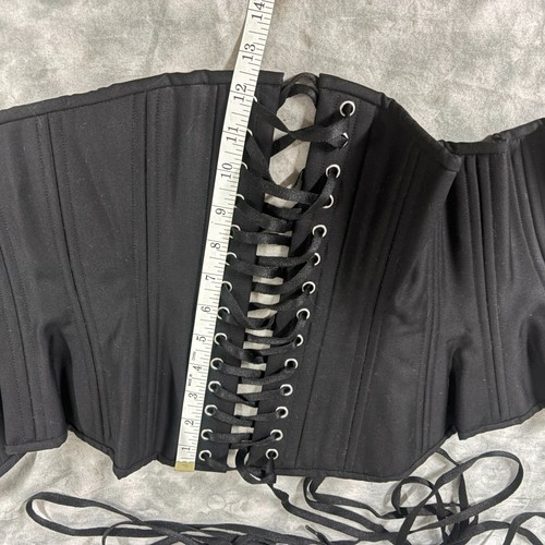 Corset noir acier désossé laine sous buste taille formateur lacets festival gothique - Photo 10/11