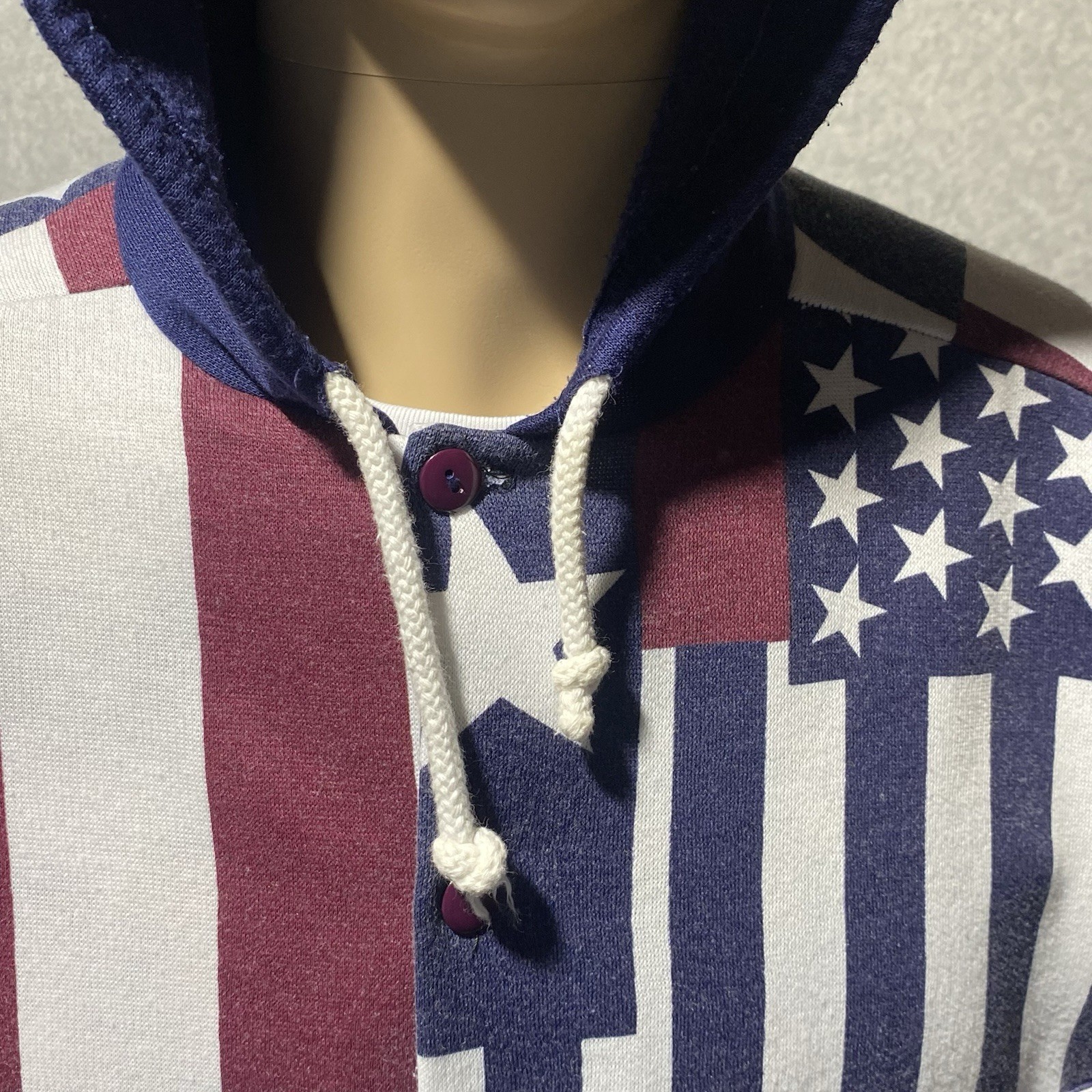 Vintage American Flag Patchwork-Style Hooded Butt… - image 9