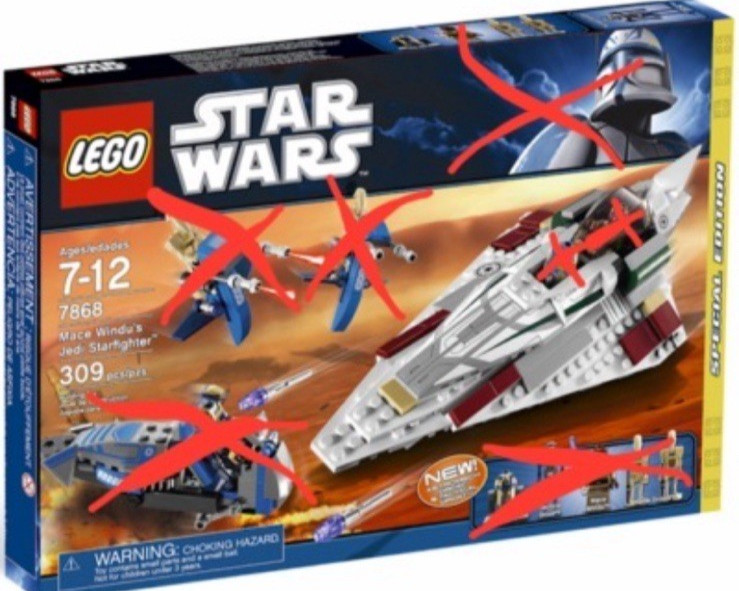 Lego Mace Windu's Jedi Starfighter 7868 Star Wars Clone Wars no Box Ship Only