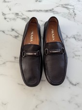 Prada Dark Brown Grained Leather Driving Shoes Loafers Men's Size 8.5
