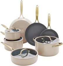 GreenPan Jewel Pro 11-Piece Ceramic Non-Stick Cookware Pots Pan Set in Taupe NEW