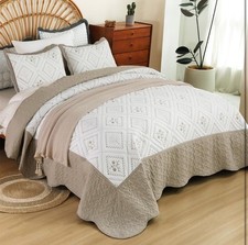 3-Piece King Quilt Sets with Shams Oversized Bedding Bedspread Floral Embroidery