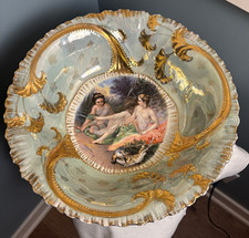 Antica ciotola ritratto Diana porcellana Royal Vienna Francois Boucher dorata 10,75"