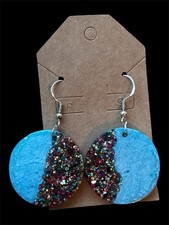 Sky Blue Multicolor Sparkle Handmade Resin Boho Glam Earrings