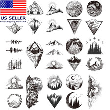 20 Sheets Black Mountain Temporary Tattoos for Adult Men Women, Waterproof Fake