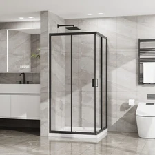 Goodyo 36x36x72 Corner Shower Enclosure w/ Tempered Glass, Sliding Black Finish