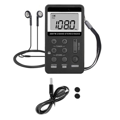 Mini Digital Portable Pocket LCD AM FM Radio Stereo USB Rechargeable w/Earphone