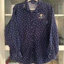 Vintage Tigger Corduroy Shirt Womens Medium Blue Disney Pooh Button Embroidered
