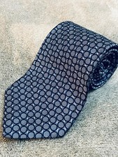 Tommy Hilfiger 100% Silk Tie Blue Geometric Medallion Two Pattern USA Made