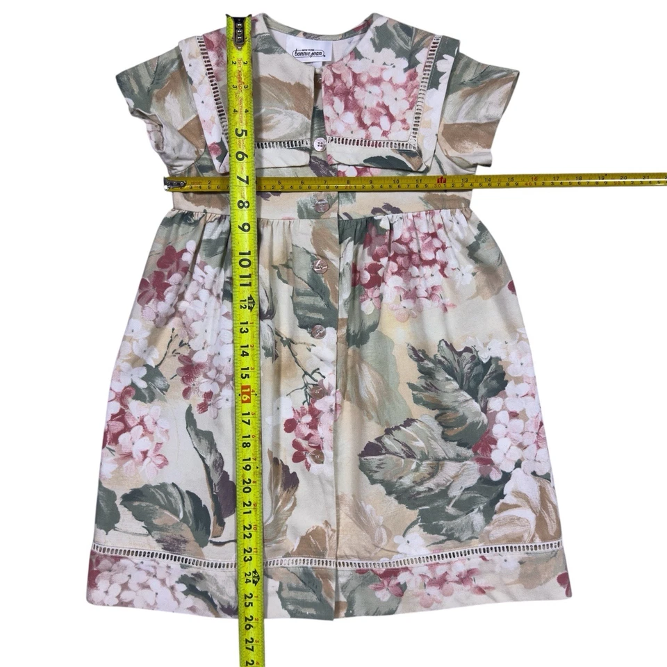 VTG Bonnie Jean Girls Floral Dress Sz 6 USA Made Cotton Sailor Collar Cottage - Image 3 of 4