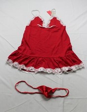 Flamingo Women's Scallop Lace Trim Ruffle Hem Cami Slip JL3 Red Small NWT
