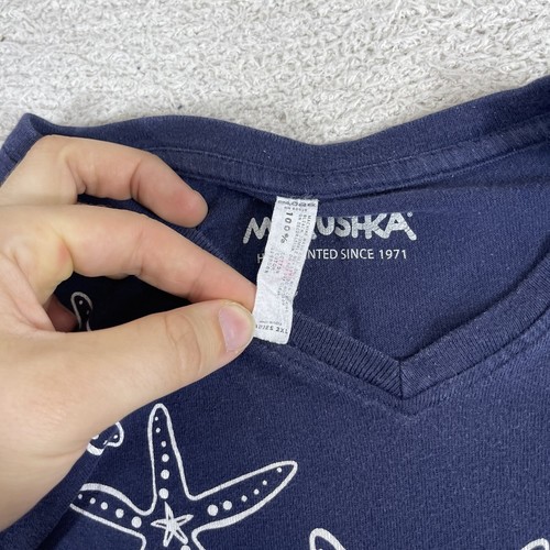 Marushka Tunic Shirt Top Size 2XL Blue Starfish Graphic Cotton 3/4 Sleeve V Neck - Picture 4 of 8