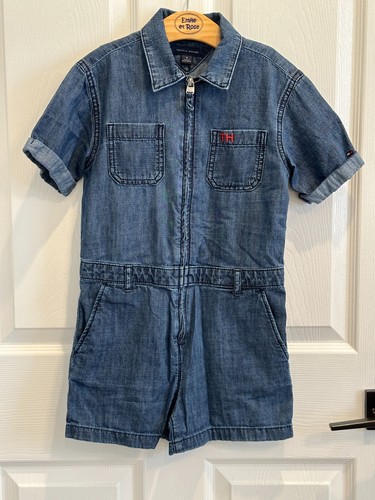 Tommy Hilfiger Denim Romper Girls - Size 8 - Blue Chambray Jean Shorts Zip-Up