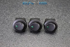 3 PCS ROUND ROCKER SWITCH 3/4 MOUNT HOLE 16 AMP 12V 3 PIN GREEN LED IBRRSG