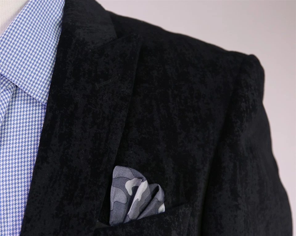 Chaqueta Blazer John Varvatos Para Hombres Negro Terciopelo Solapa Pico 2-Btn Calce Ajustado 36R Foto 4 de 4