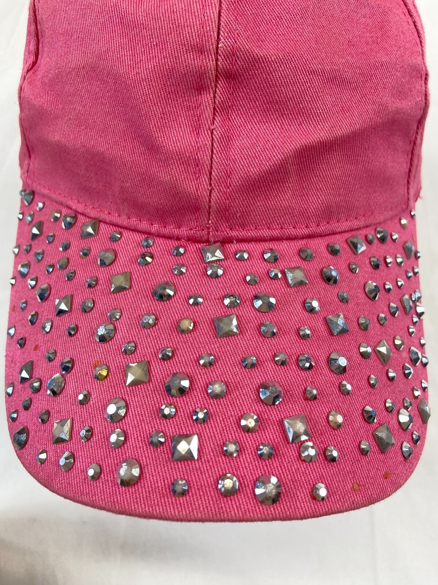 Womens Pink Studded Baseball Cap Strapback Hat Bling Gems  display picture 1