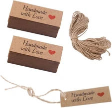200 Pieces Handmade with Love Tags Handmade Tags Kraft Paper Handmade with Love 