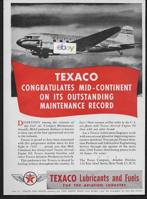 Mid-Continent Airlines 1947 Douglas DC-3 Congratulations Auf Wartung Anzeige