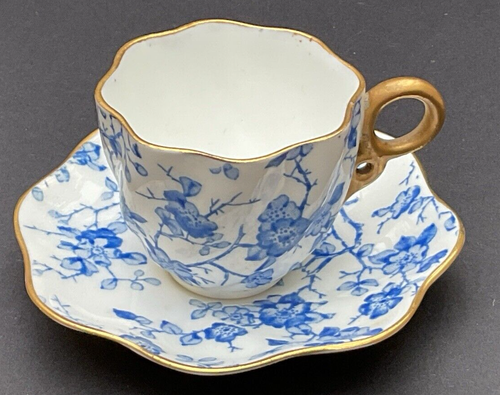 19th C Coalport porcelain cup & saucer - ring handle - miniature - hand painted - Picture 5 of 13