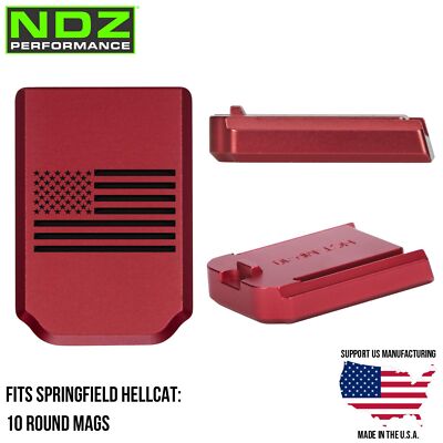 NDZ Springfield Hellcat OSP RDP Magazine Floor Plate Aluminum Red Engraved Black