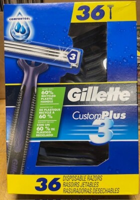 Custom Plus 3 Razor 36 GILLETTE CUSTOM PULSE 3 DISPOSABLE RAZORS BRAND NEW FACTORY SEALED ...