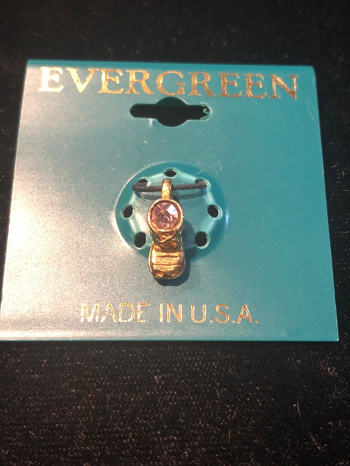 Gold Tone Evergreen Baby Shoe Boot Purple Birthstone Necklace Pendant Charm USA