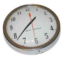 Vintage Seth Thomas Bubble Face School Industrial Clock Chrome Bezel 14" AS IS