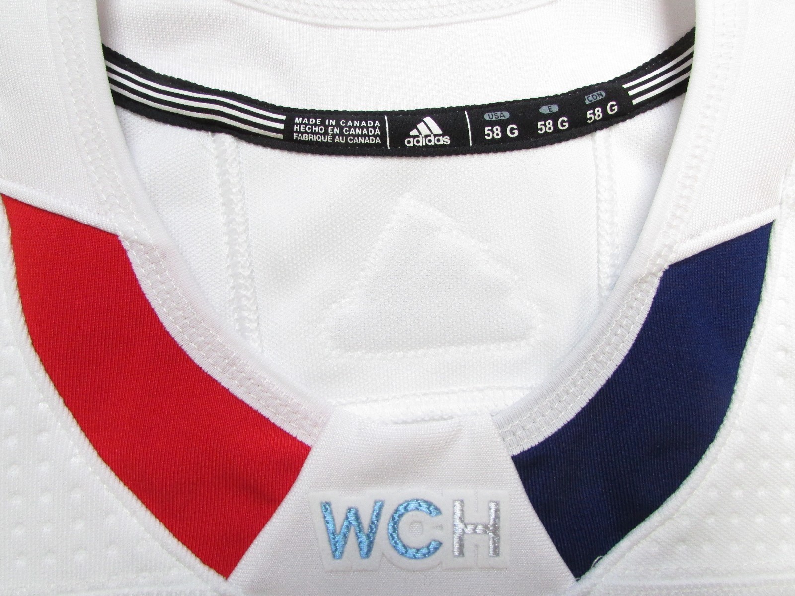 NORTH AMERICA WHITE WORLD CUP OF HOCKEY TEAM ISSUED ADIDAS JERSEY GOALIE  CUT 58