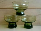 x3 Vintage 1970's Anchor Hocking USA Green Glass Footed  Bowls / Coups 250ml