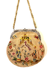 Vintage Petit Point Purse Asian Theme Scenic -SHIPPED TARIFF FREE TO US