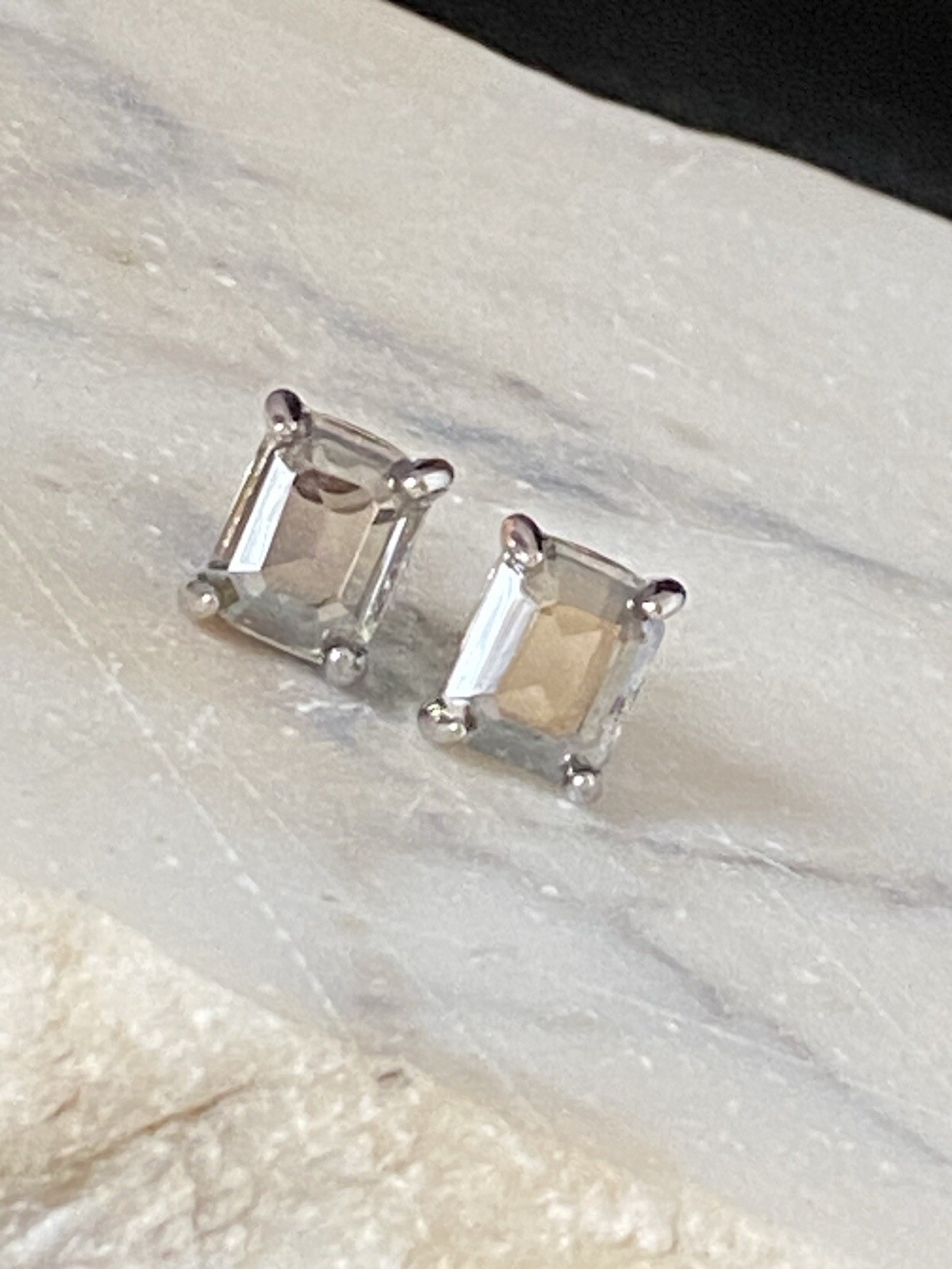 Silver Tone Rectangle Crystal Stud Grey Earrings - image 7