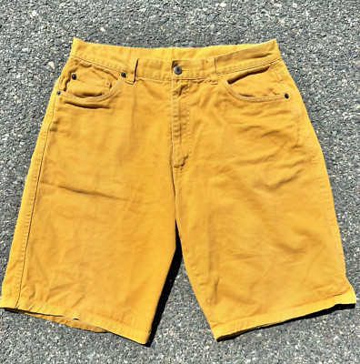 Vintage Bugle Boy Bright Orange Retro 90s Denim Jean Shorts Jorts Mens Size 34