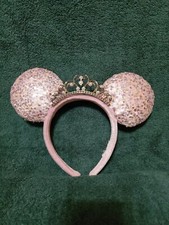 Disney Parks 2022 Minnie Mouse Ears Princess Tiara Pink Sequin Headband NWOT