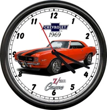 Licensed 1969 Camaro Z28 Orange Black  Muscle Car General Motors Sign Wall Clock