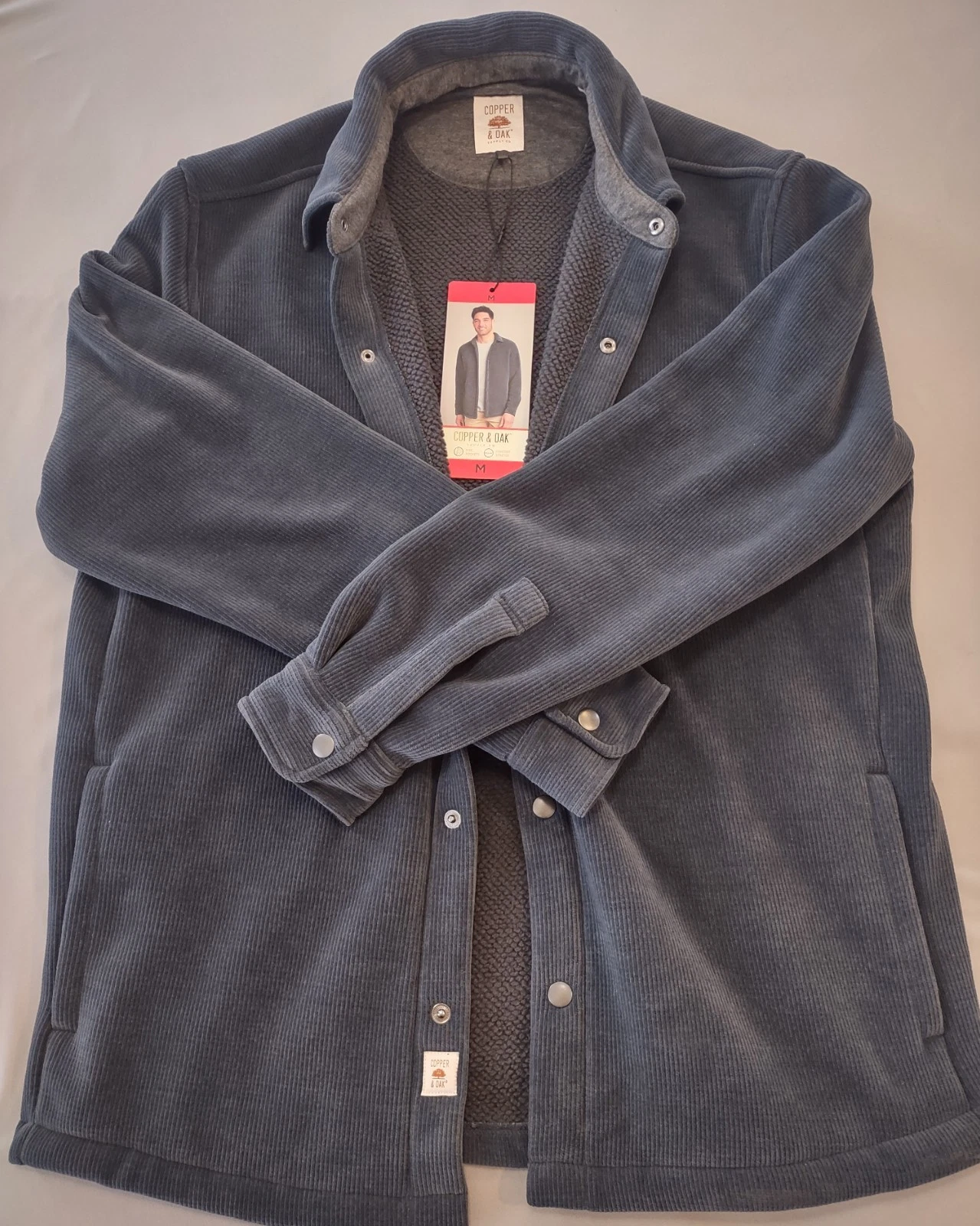 Copper & Oak Men's Fleece Shirt Jacket Heavyweight Snap Button Gray Blue, Medium - product detail image 1