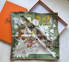 Hermès Jardins d’Hiver Silk Scarf 90cm Green Multi – 100% Silk Made in France
