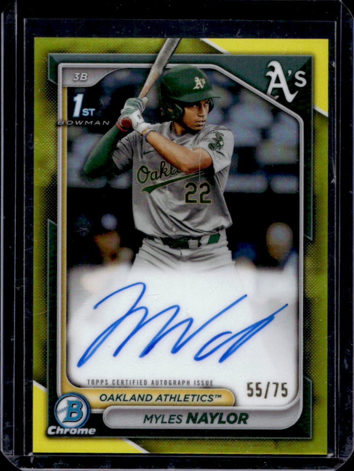 2024 Bowman Chrome Myles Naylor Auto Yellow Refractor 1st #55/75