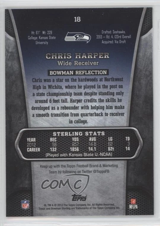 2013 Bowman Sterling Chris Harper #18 Rookie RC - Image 2 of 2