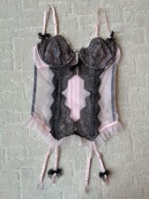 Victoria  s Secret Chantilly Lace Bustier Corset Top Pink Black 36B NEVER WORN