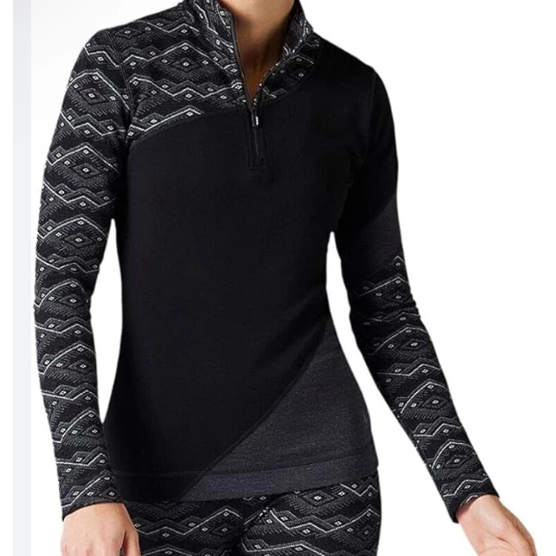 Smartwool Merino 250 Base Layer 1/4 Zip Medium Black Colorblock Ski Gorpcore